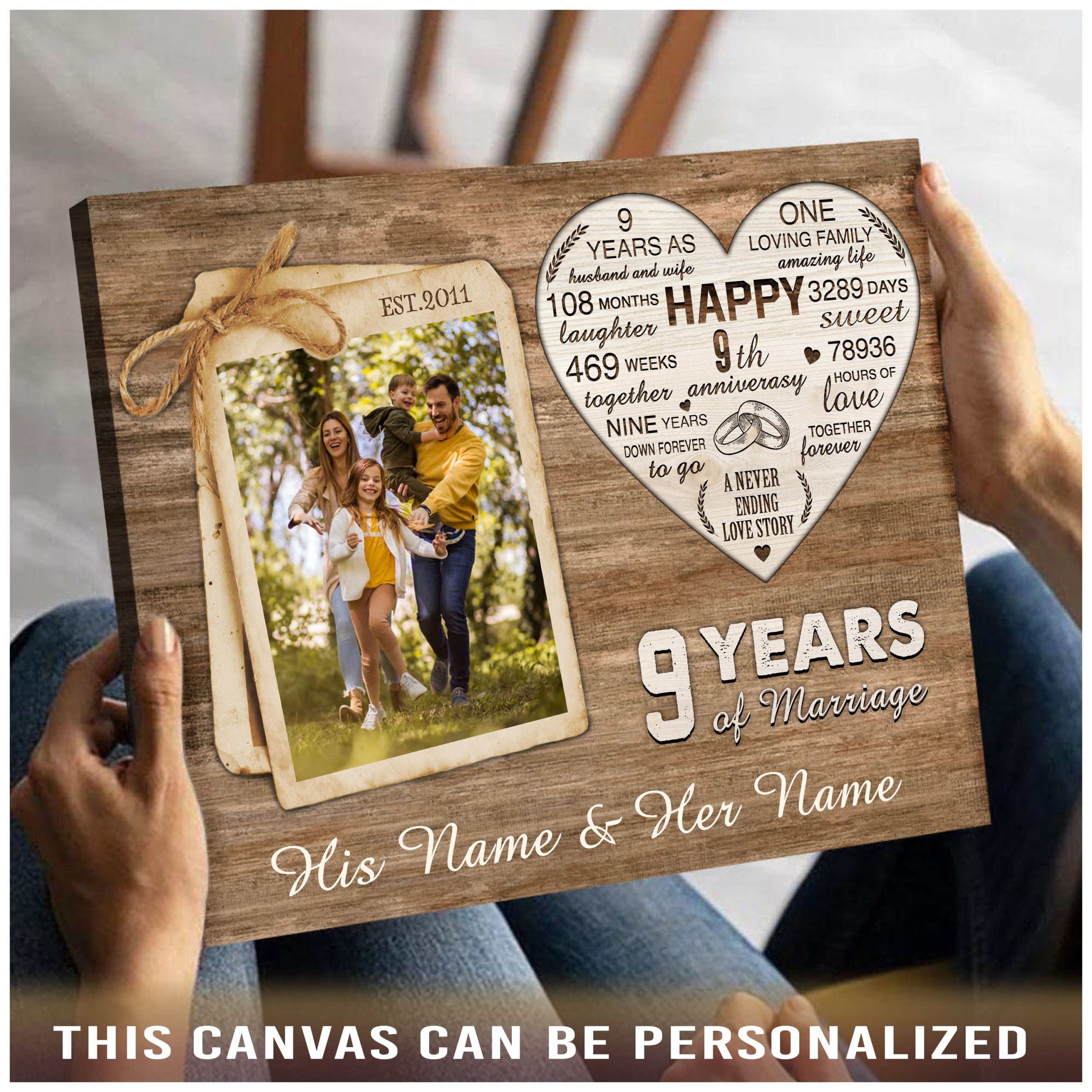 9th Anniversary Gift Ideas Personalized 9 Years Of Marriage For Him For Her  - Oh Canvas
