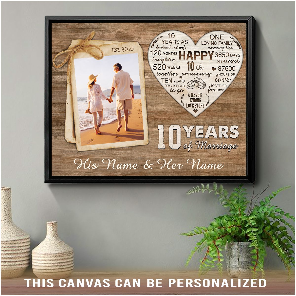 10th Anniversary Sign PERSONALIZED Gift 10 Year Wedding Anniversary for Him  Her Wife Husband Couple - SOLID WOOD - Made in the USA