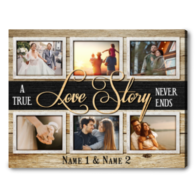 custom couple photo collage wall art a true love story never ends 01