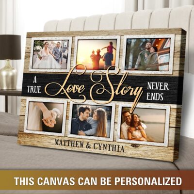 custom couple photo collage wall art a true love story never ends 04