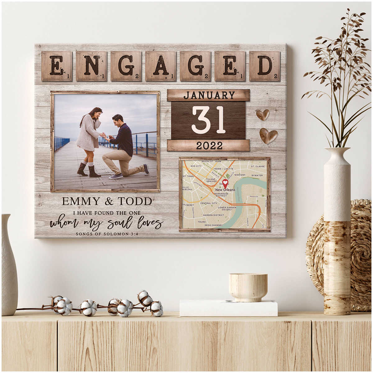 Unique Gift For Newly Engaged Custom Map Print Engagement Gift Canvas Art
