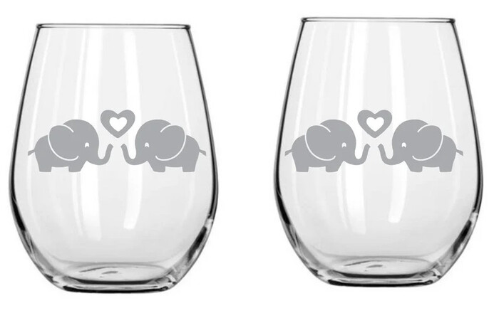 Cute Elephant Gifts for Women Stemless Wine Glass ideas for Her Grey  Glitter 0056