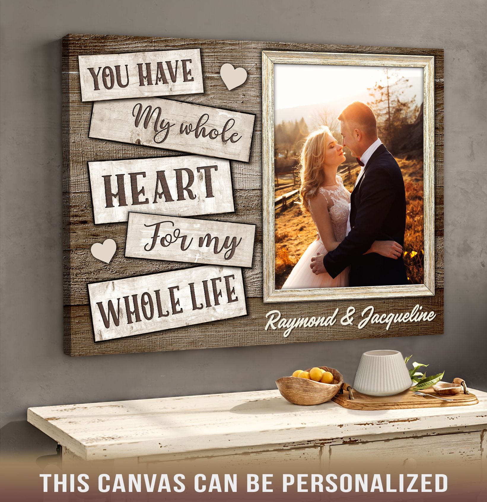 Personalized Two Hearts, One Love Mini Canvas on Easel- Personal Creations Customized Canvas Wall Art Home Décor Gifts