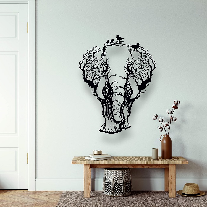 Metal Wall Art With Birds And Elephant