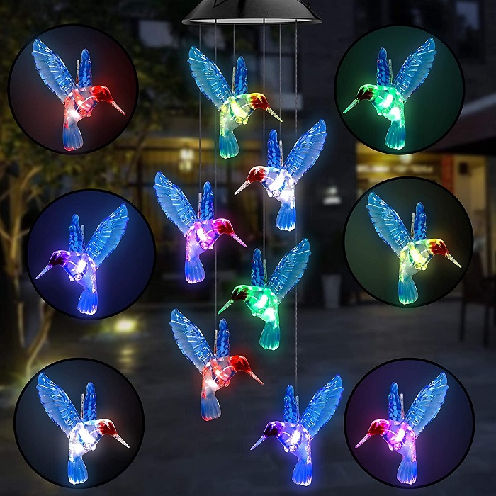 gift ideas for bird lovers - Blue Hummingbird Wind Chime LED