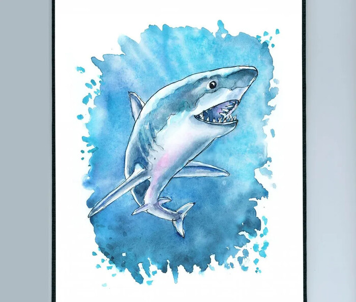 Shark Watercolor Painting