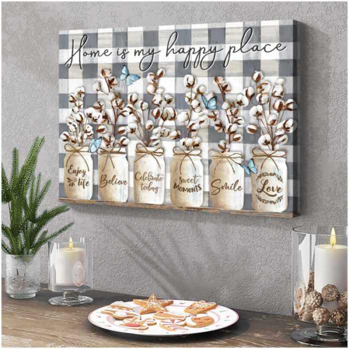 Home Is My Happy Place Wall Art Decor - Butterfly Gifts For Adults