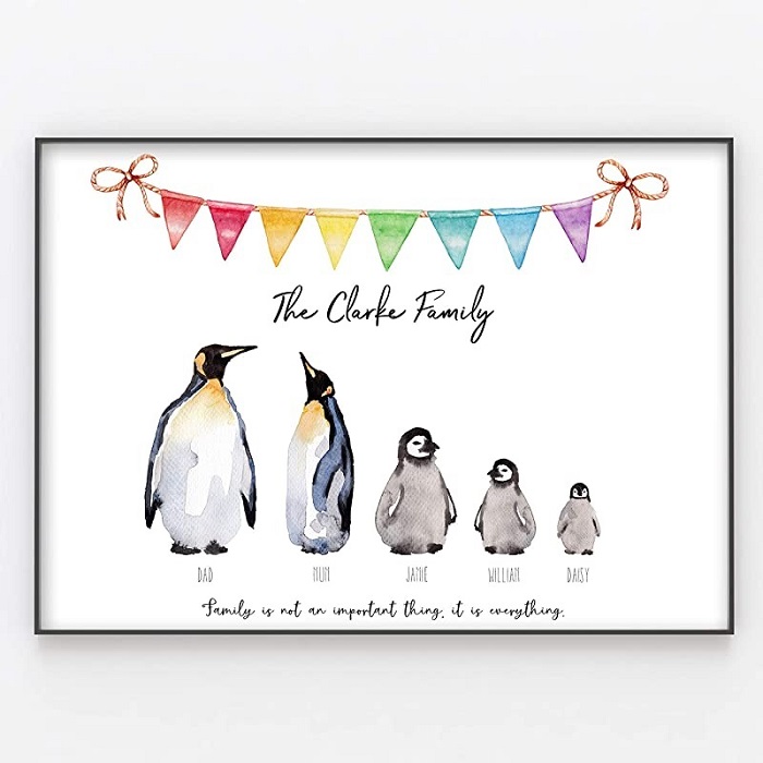 Personalized Penguin Family Print