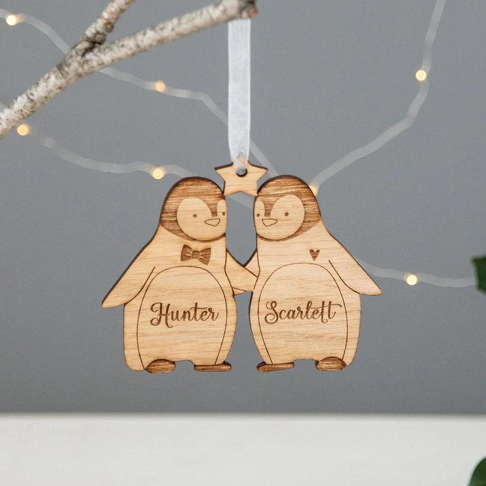 Personalized Wooden Penguin Ornament