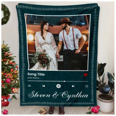 Custom Music Blanket Unique Gift For Her Personalized Fleece Blanket With Couple Photo