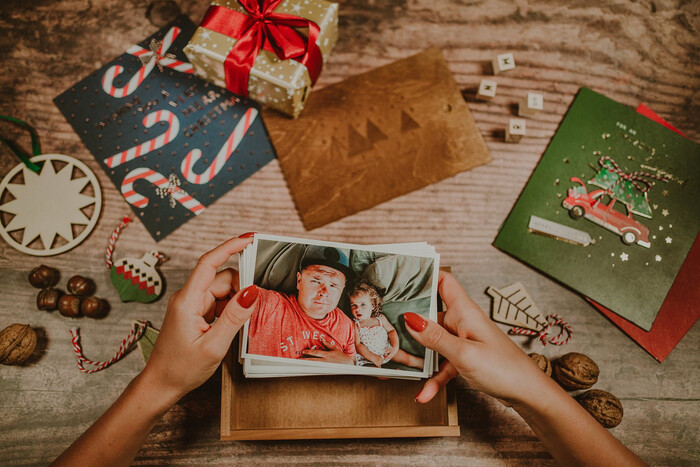 Gift Basket with Family Photos - gift basket ideas for Grandpa