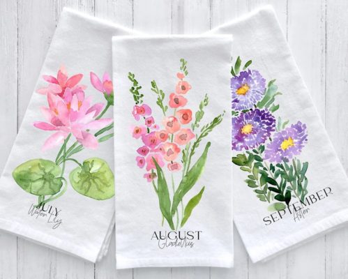 Christmas gift ideas for grandma - Birth Month Flower Tea Towels