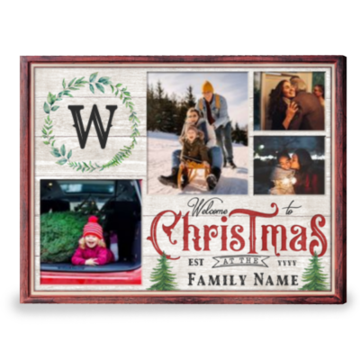 Christmas Sign With Family Pictures Xmas Gift For A Family Canvas Print