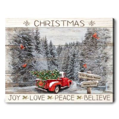 Unique Family Christmas Gifts Red Truck With Christmas Tree Art Print