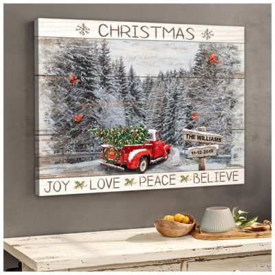 Unique Family Christmas Gifts Red Truck With Christmas Tree Art Print