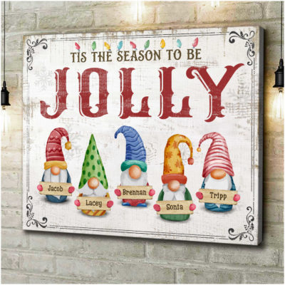 Christmas Personalized Art Family Names Gift Gnomes Art Canvas Print