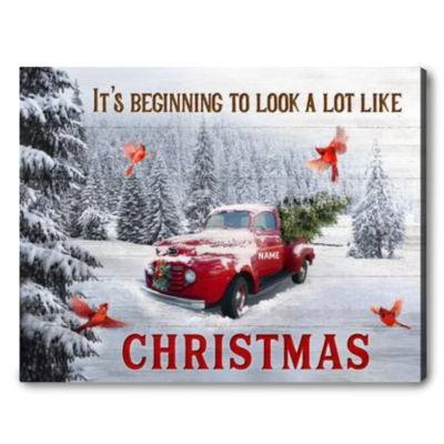 Beautiful Winter Decorations Snowy Forest And Red Truck Custom Family Name Canvas Print