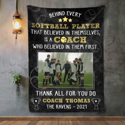 Custom Thank You Softball Coach Blanket Sport Gift For Coach From Team 01