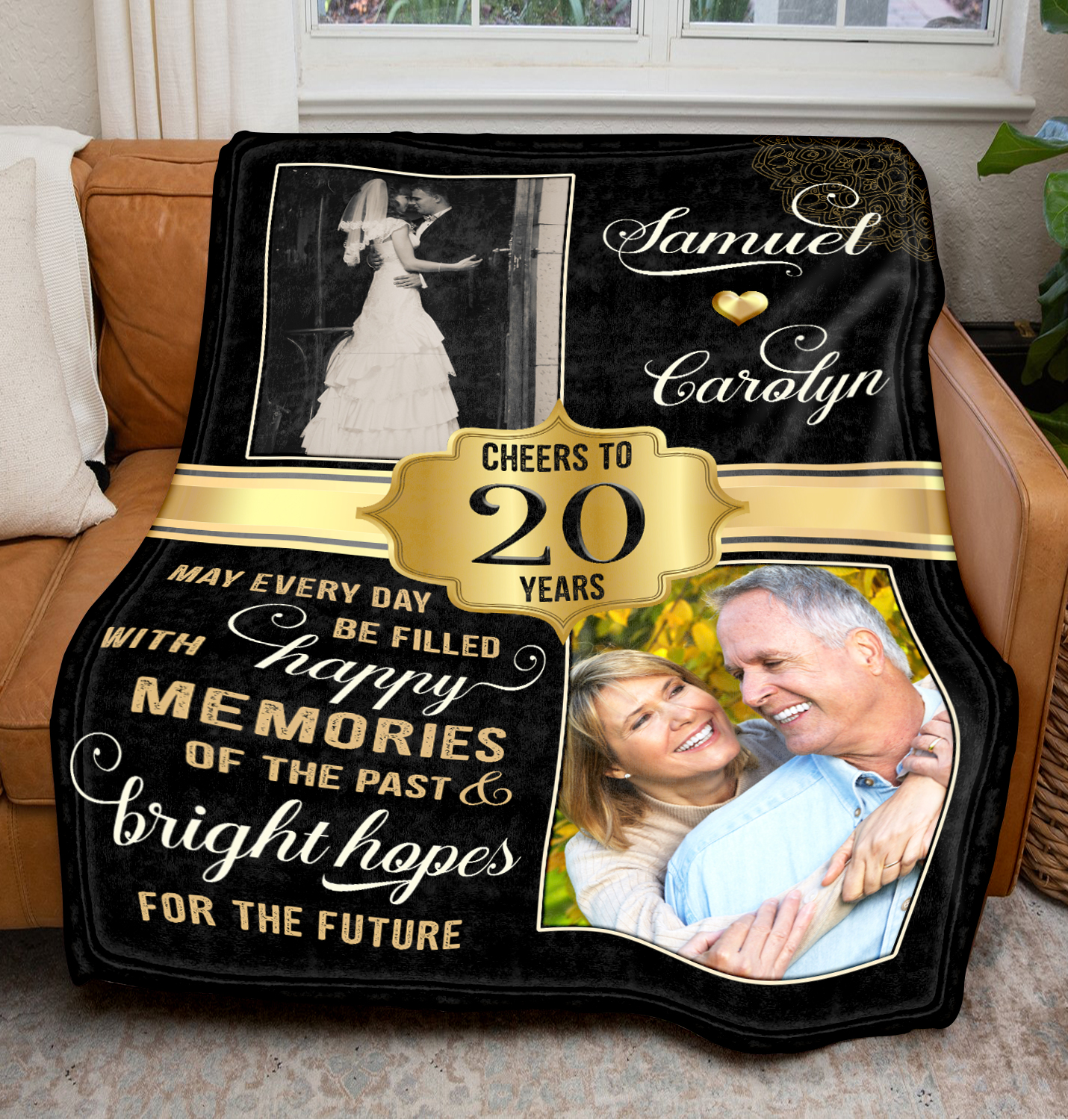 Cheers to 20 Years Anniversary Custom Photo Blanket For Couple