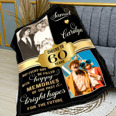 Personalized 60th Wedding Anniversary Photo Fleece Blanket 60th Anniversary For Mom and Dad Gifts