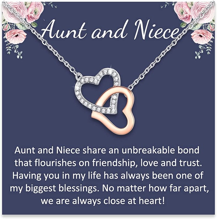 Gifts for Aunt from Niece Nephew, Small Heart Necklace w Badass Auntie  Quote Card, Gifts for Auntie, Birthday Gift for Best Aunt Ever, Cool Aunt