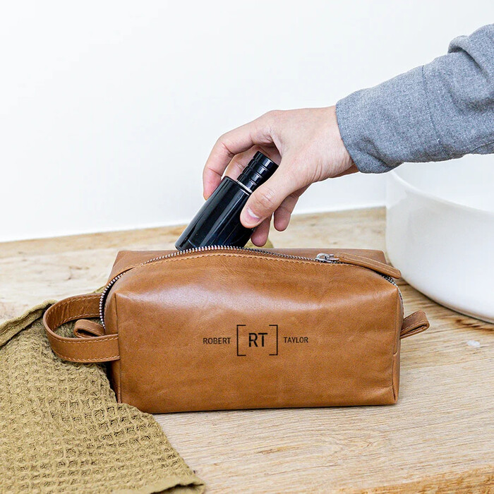 Personalized Leather Toiletry Bag - Cheap Christmas Gifts For Boyfriend. Image Via Google.