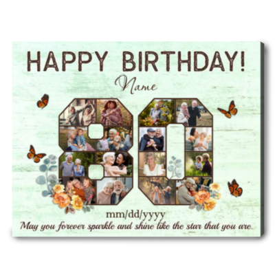 Customized 80th Birthday Gift Idea Photos Collage Canvas For 80th Birthday