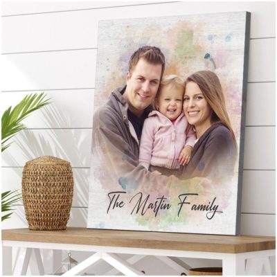 Customized Family Portrait Watercolor Unique Gift For New House Canvas Print
