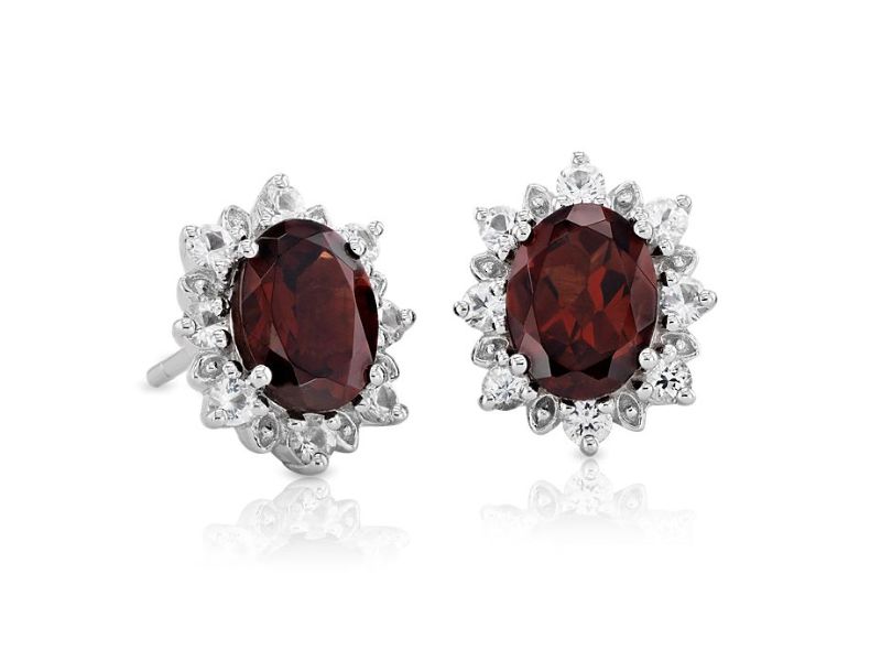 Sunburst Oval Garnet Stud Earrings For The Cotton Gift