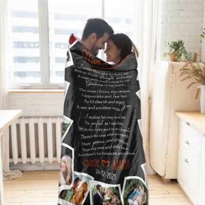 Custom Gift For Husband For Valentine's Day Couple Collage Photo Fleece Blanket