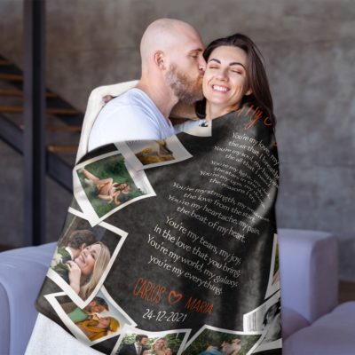 Custom Valentine Gift For Girlfriend Couple Collage Photo Fleece Blanket