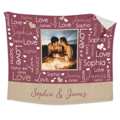 Unique Anniversary Gift For Couple Personalized Word Art Couples Photo Fleece Blanket