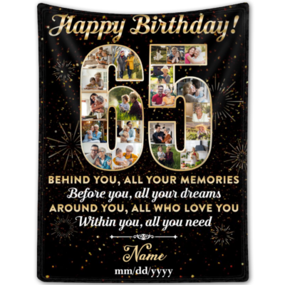 Personalized 65th Birthday Gift Idea Photo Blanket For 65th Birthday