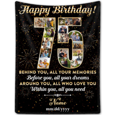 Personalized 75th Birthday Gift Idea Photo Blanket For 75th Birthday