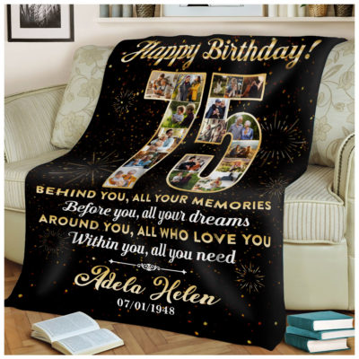 Personalized 75th Birthday Gift Idea Photo Blanket For 75th Birthday 01