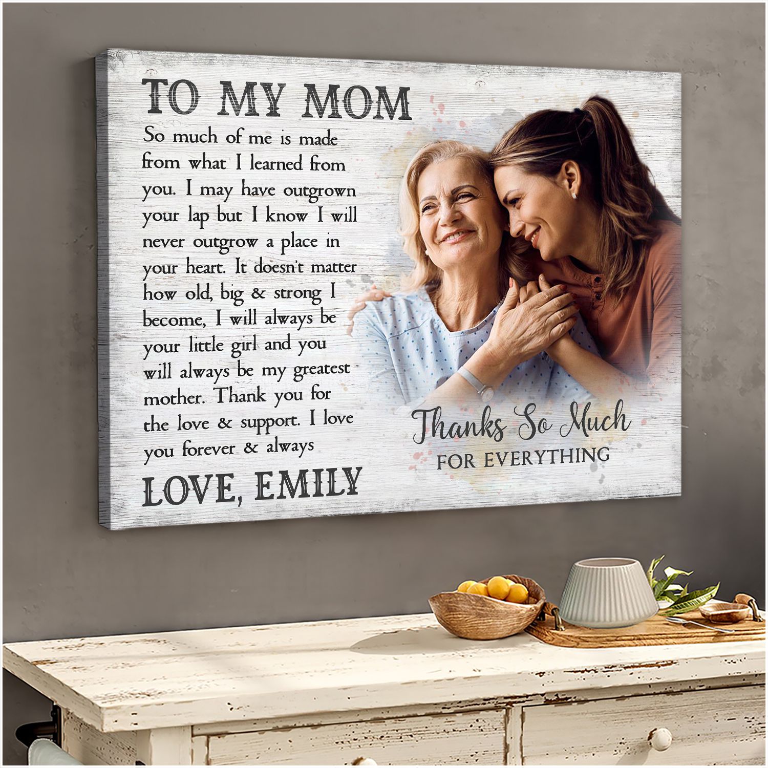 Custom Photo Gift For Mom From Daughter With Sweet Message Canvas Wall Art  - Oh Canvas