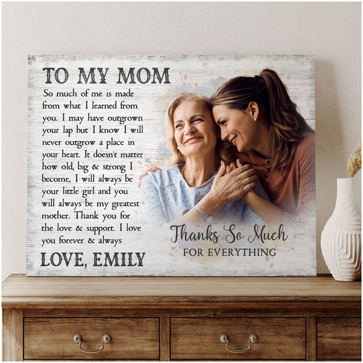 Custom Photo Gift For Mom From Daughter With Sweet Message Canvas Wall Art  - Oh Canvas