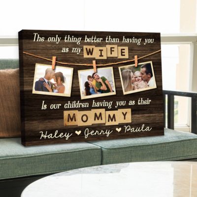 Custom Photo Mommy Canvas Print Meaningful Mother's Day Gift For Wife 01