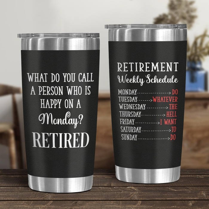 Retirement Gifts for Men Funny Tumbler Retiring Gift Ideas for Coworkers,  Boss, Dad, Friends Stainless Steel Matte Black 20 Oz Tumbler with Lid,  Water Bottle, Travel Coffee Mug Cups 