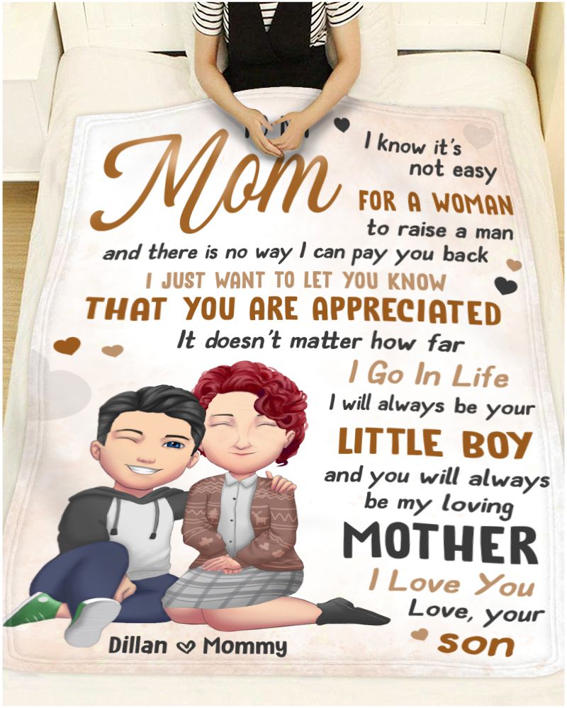 Mom Gift From Son Mother's Day Gift Personalized Fleece Blanket - Oh Canvas