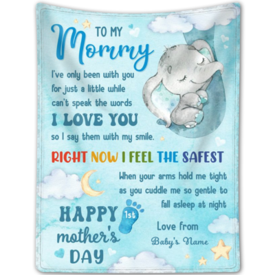 First Mother's Day Gift Custom New Mom Cute Elephant Fleece Blanket