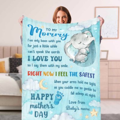 First Mother's Day Gift Custom New Mom Cute Elephant Fleece Blanket
