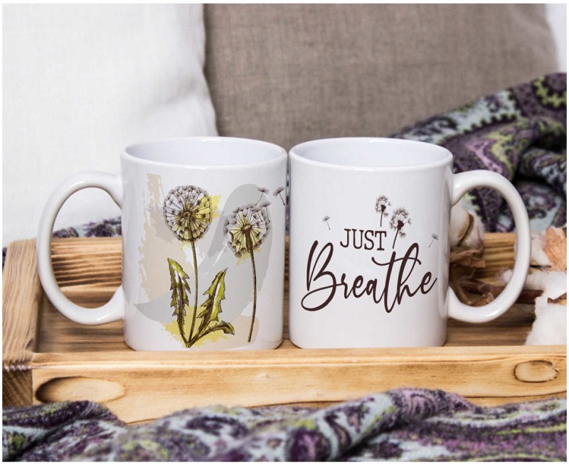 Dandelion Just Breathe White Mug - 18 Years Of Marriage Gifts For Couple