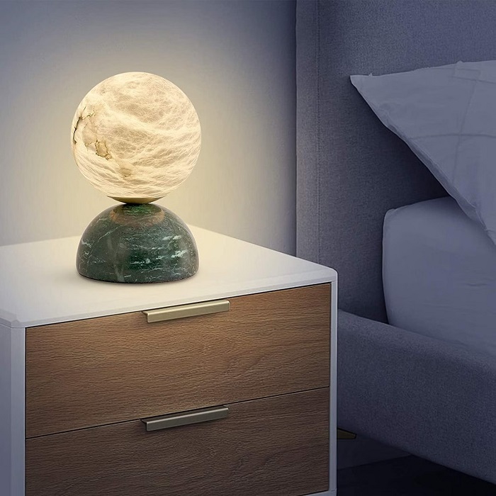 Natural Alabaster Stone Globe Table Lamp - 37Th Anniversary Traditional Gifts