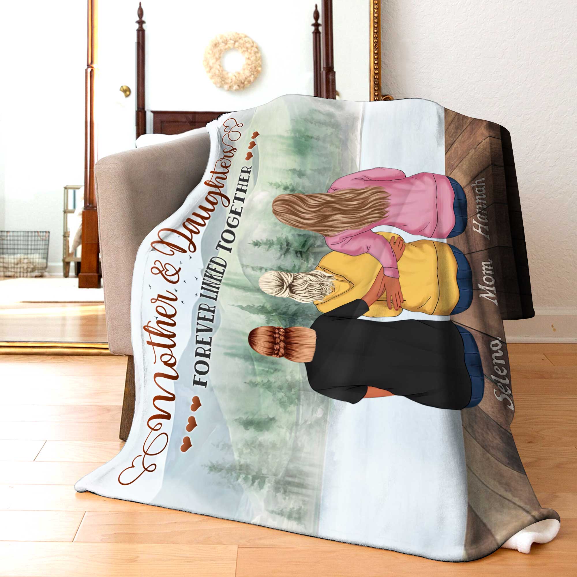 Personalized Fleece Blanket - Mother and Daughter Forever Linked