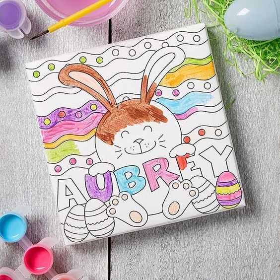 Personalized Coloring Canvas Print - Easter Bunny - Easter gifts for kids