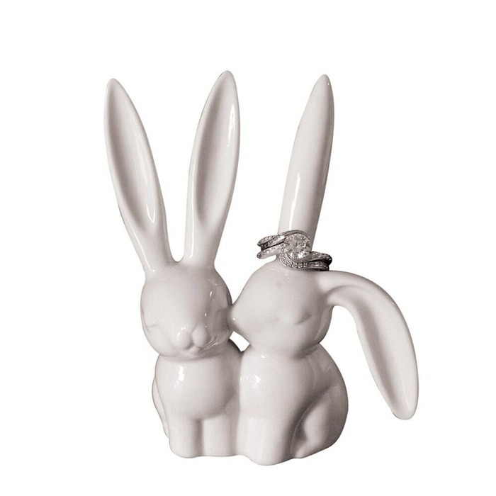 White Ceramic Bunny Ring Holder - Easter Present For Wife