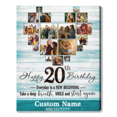 Customized Photo 20th Birthday Canvas 20th Gift Idea For Woman