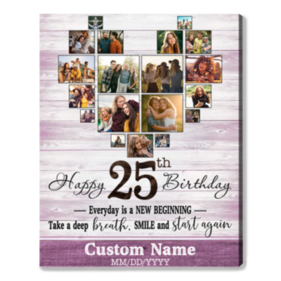 Customized Photo 25th Birthday Canvas 25th Gift Idea For Woman