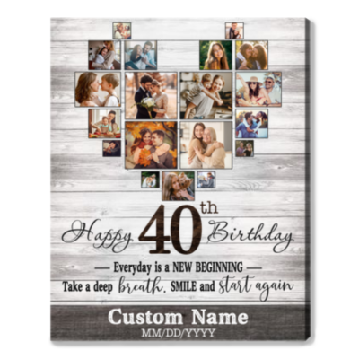 Customized Photo 40th Birthday Canvas 40th Gift Idea For Woman
